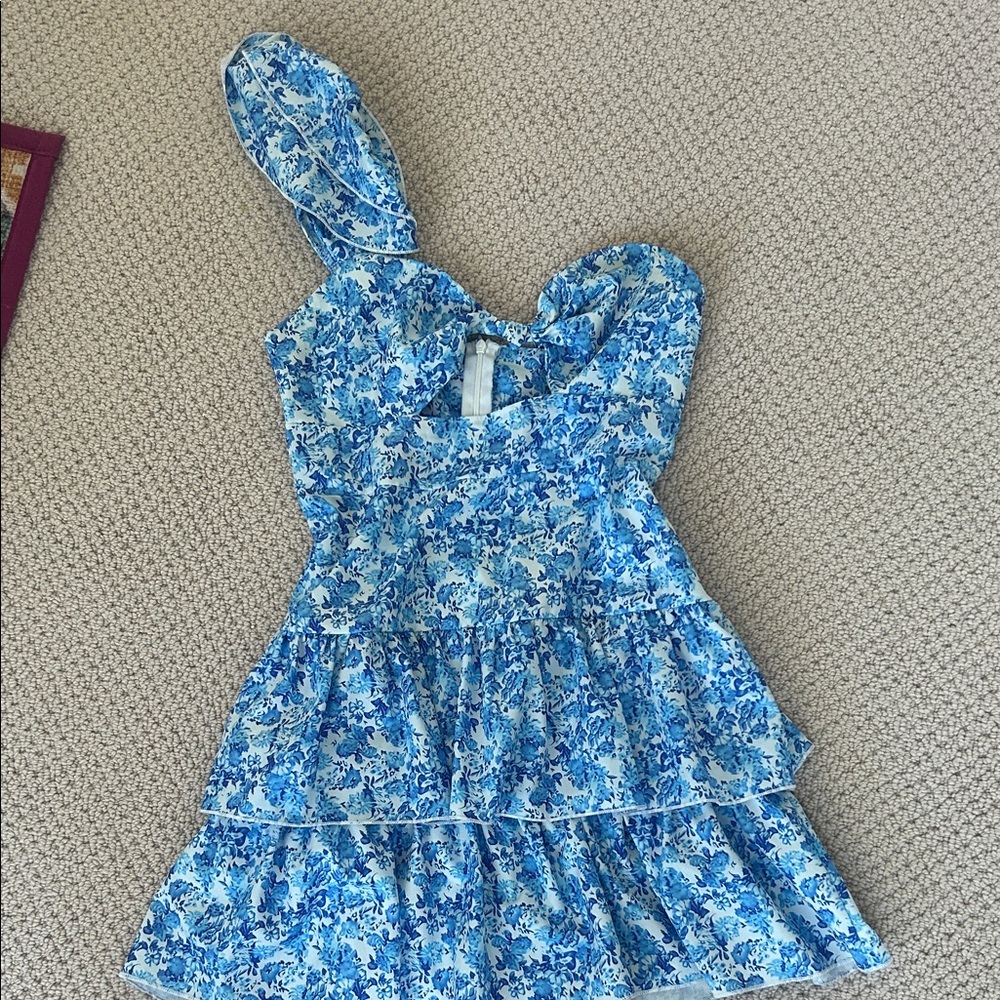 Blue Floral One-Shoulder Dress